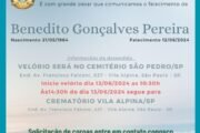 Nota de Falecimento - Benedito Gonçalves Pereira